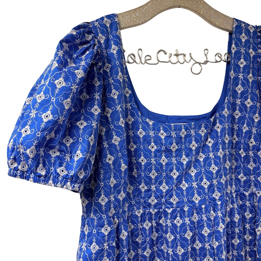 Rhode x Target Blue Embroidered Eyelet Dress Square Neck Puff Sleeve - Picture 2 of 10